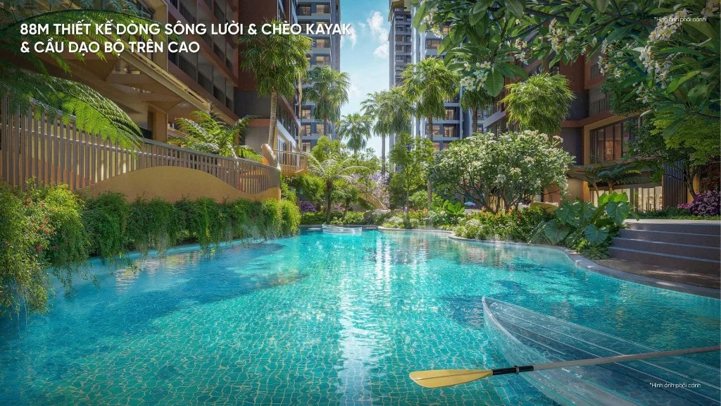 Chèo thuyền Kayak trên Dòng Sông Lười 88m và cầu dạo bộ trên cao